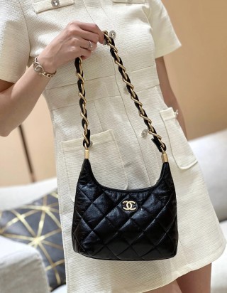 샤넬 스몰 호보백 램스킨, 골드 메탈 블랙