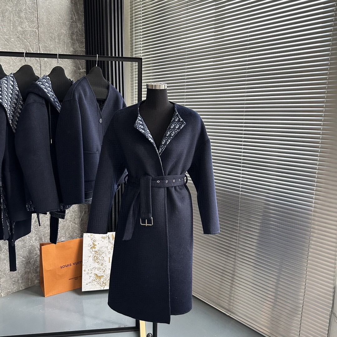 디올 오블리크 벨트 코트 네이비 블루