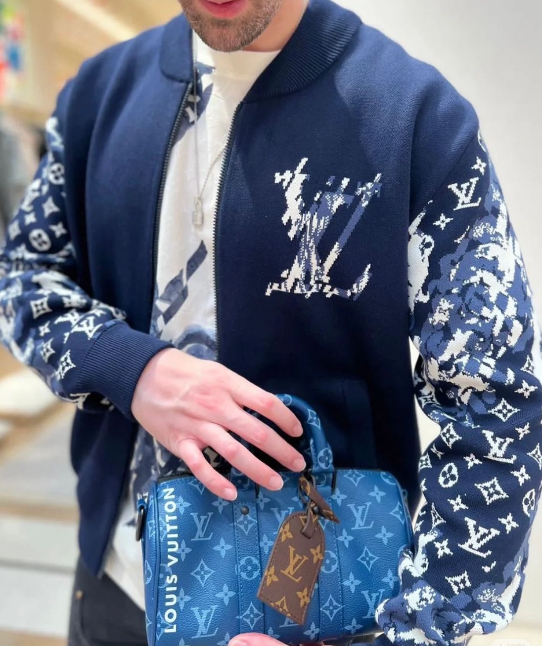 루이비통 지퍼 코튼 블렌드 블루종