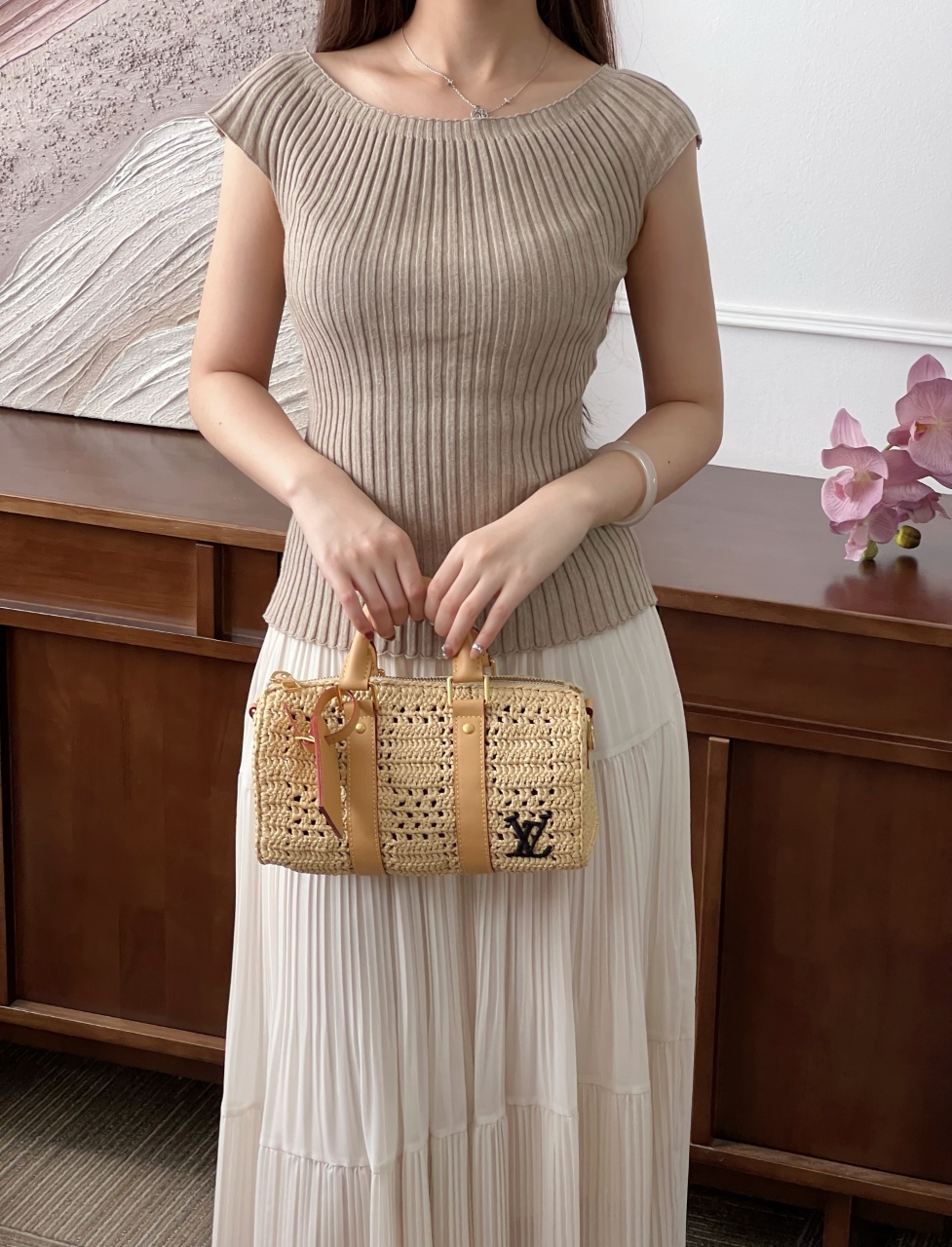 루이비통 다미에 라피아 키플 반둘리에 25