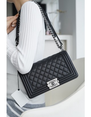 샤넬 르 보이백 미디움 은장