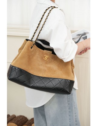 샤넬 25A 스웨이드 및 카프스킨 체인 라지 숄더 백
