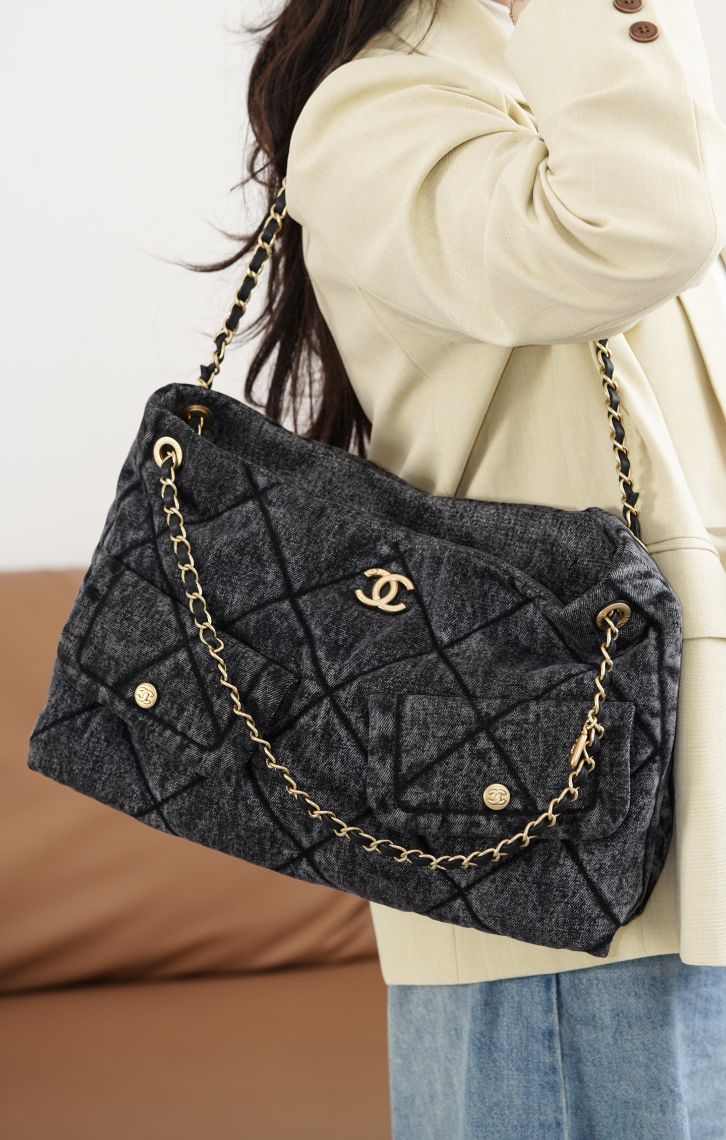 샤넬 데님 쇼핑백