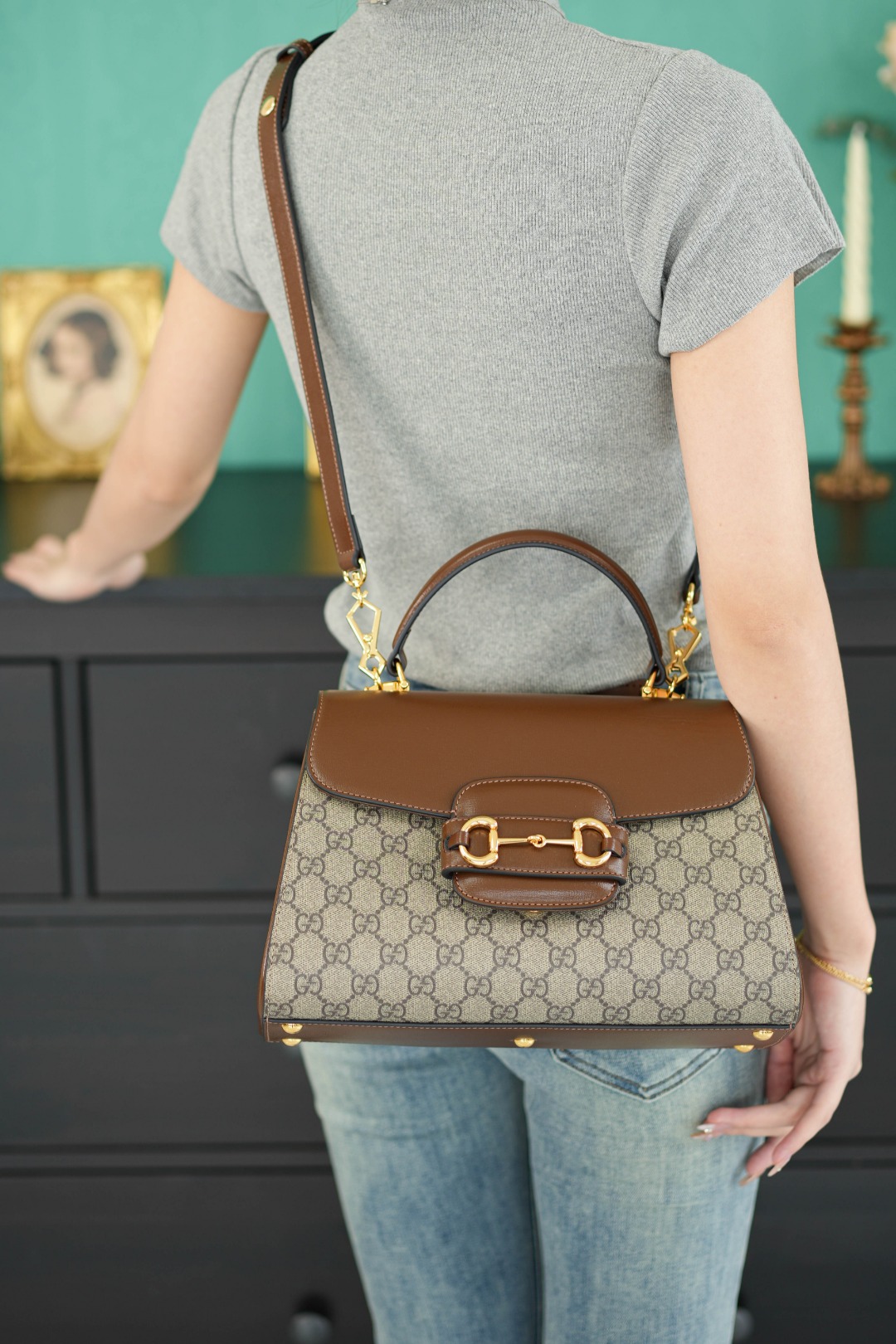 구찌 홀스빗 1955 탑 핸들 백 미디움