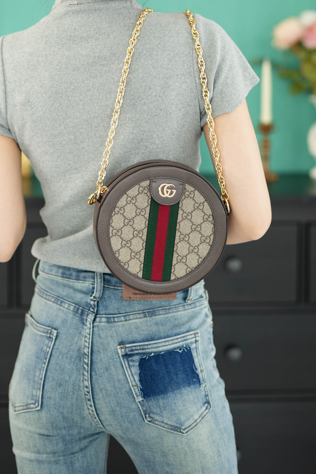 구찌 오피디아 미니 GG 라운드 숄더 백