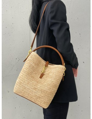 생로랑 르 37 라피아 버킷 백