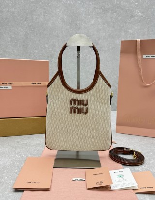 미우미우 아이비 캔버스 토트 백 미니