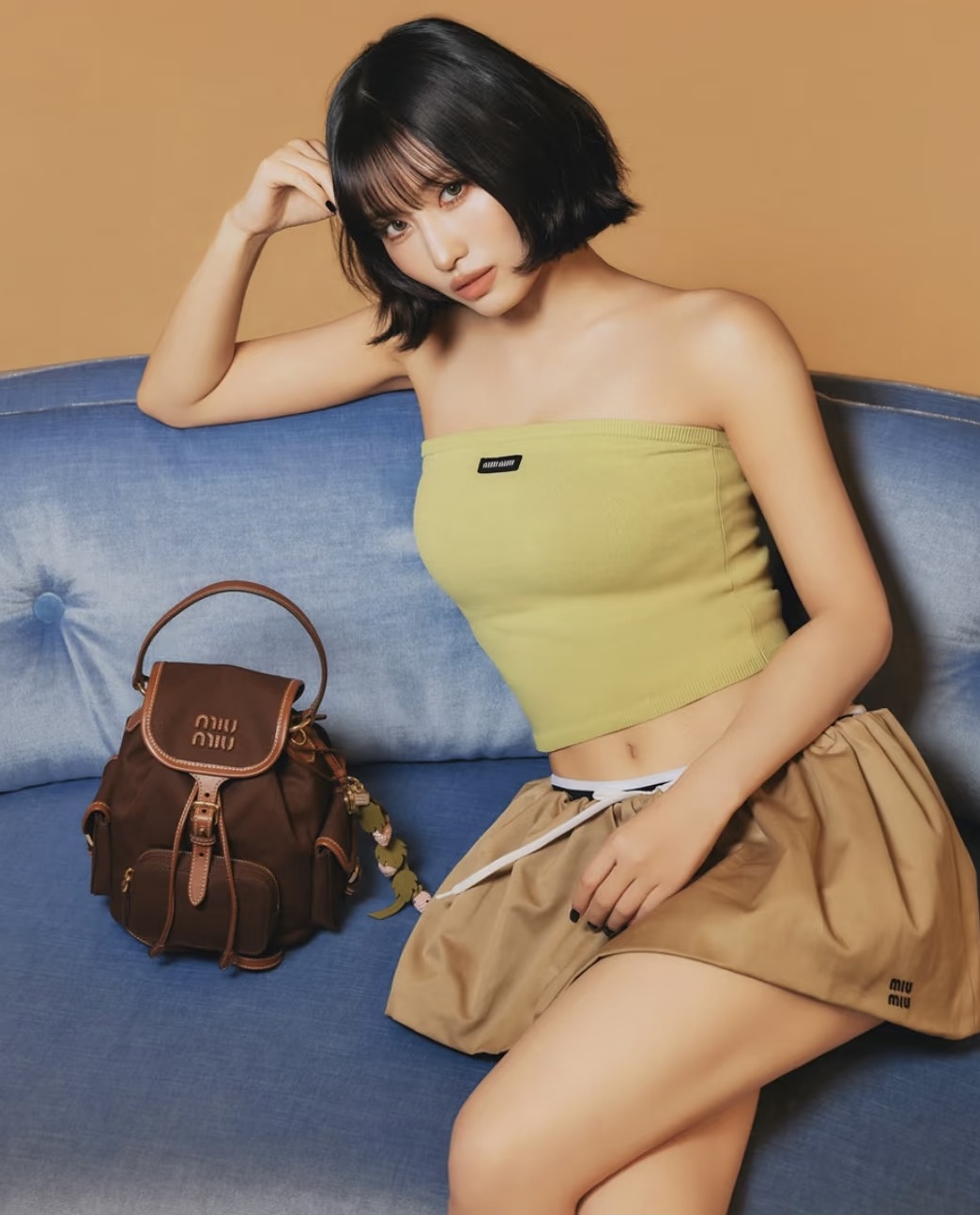미우미우 캔버스 가죽 백팩 스몰